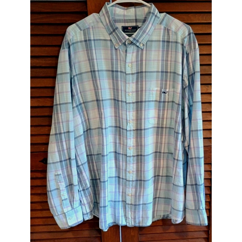 Vineyard Vines Classic Fit Tucker Shirt Blue Purple Plaid Cotton Size XXL